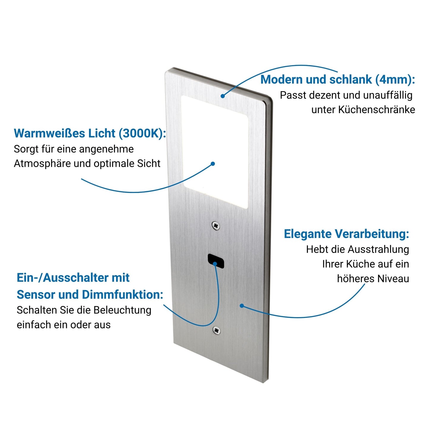 XL3000 Küchenbeleuchtung Unterbau – Silber (4er-PACK) Warmweißes Licht