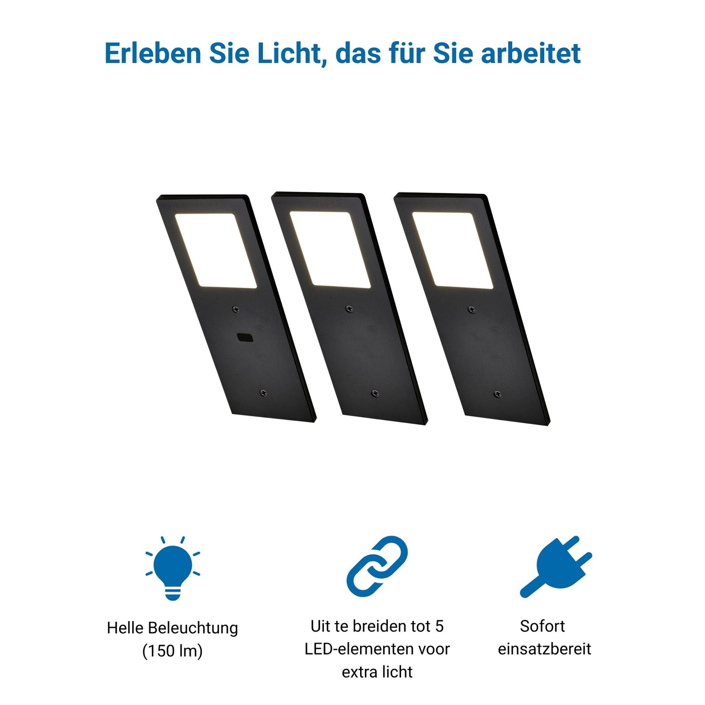 XL3000 Küchenbeleuchtung Unterbau – Schwarz (3er-PACK) Warmweißes Licht