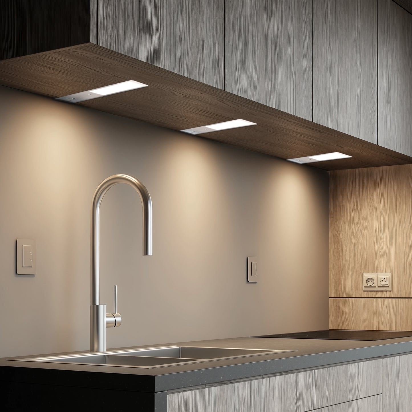 Éclairage LED Sous Meuble Cuisine - Aluminium (Lot de 3)