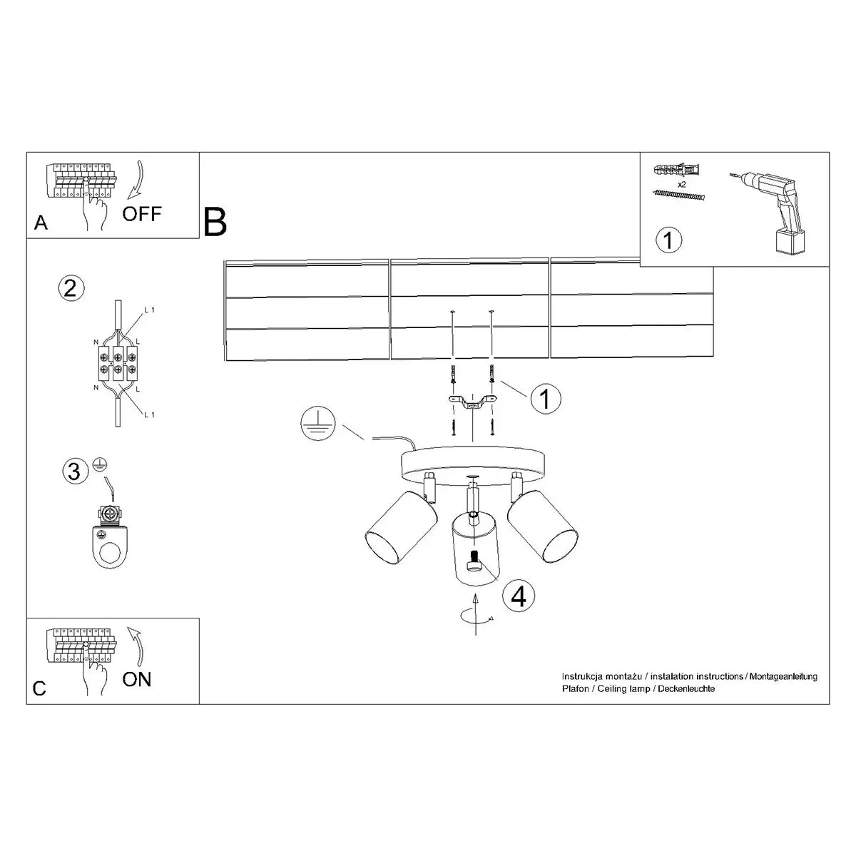 Plafondlamp Tube 3R – Zwart & Chroom & Staal