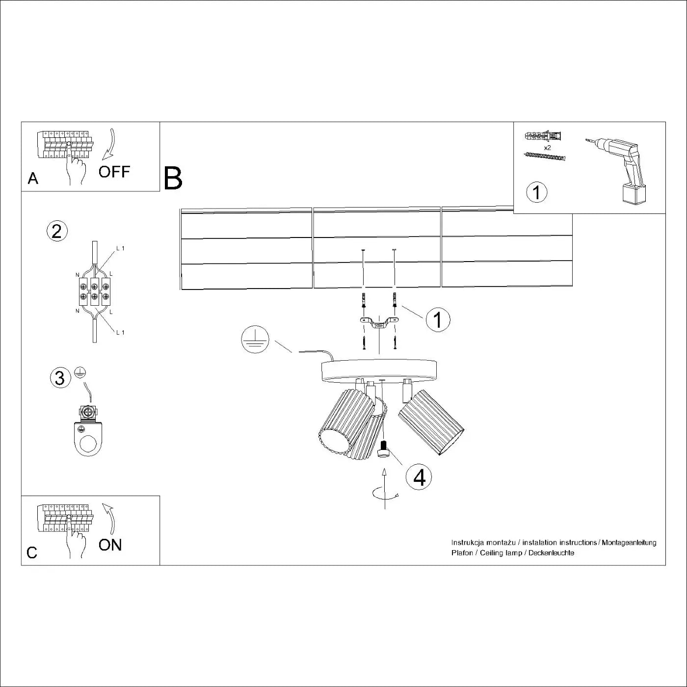 Deckenleuchte Japandi 3P – Schwarz Metall