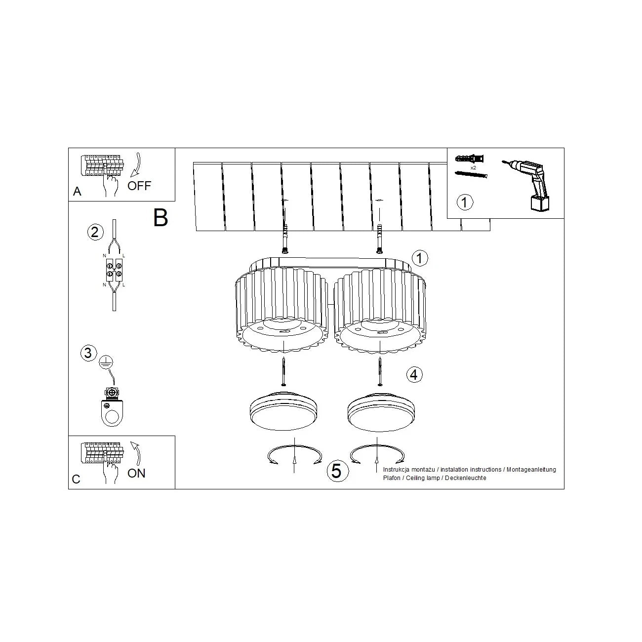 Deckenstrahler Japandi Double-XS – Grün Olive & Aluminium