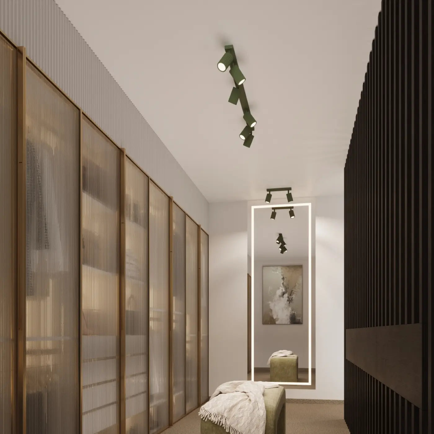 Wandleuchte Japandi – Olive Grün & Aluminium