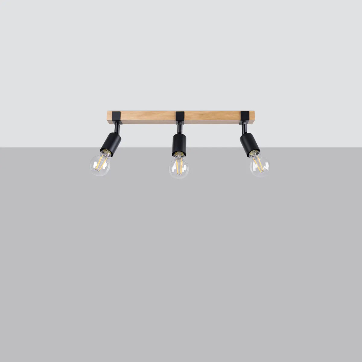 Deckenleuchte Naked 3 – Schwarz & Stahl & Holz