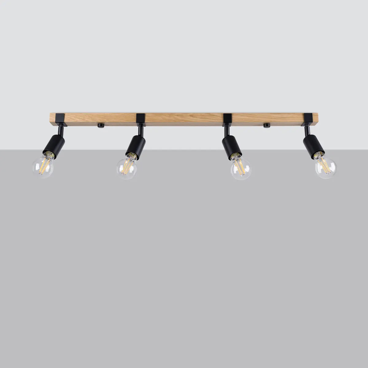 Deckenleuchte Naked 4 – Schwarz & Stahl & Holz