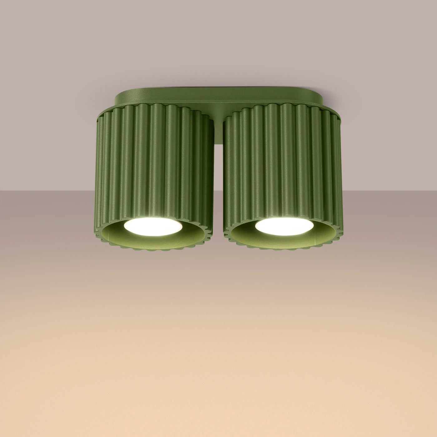 Deckenstrahler Japandi Double – Grün Olive & Aluminium