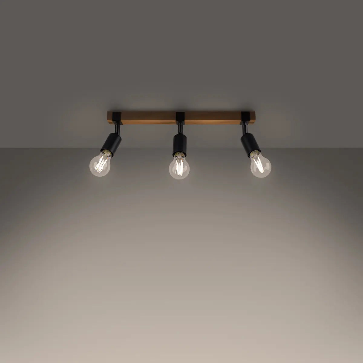 Deckenleuchte Naked 3 – Schwarz & Stahl & Holz