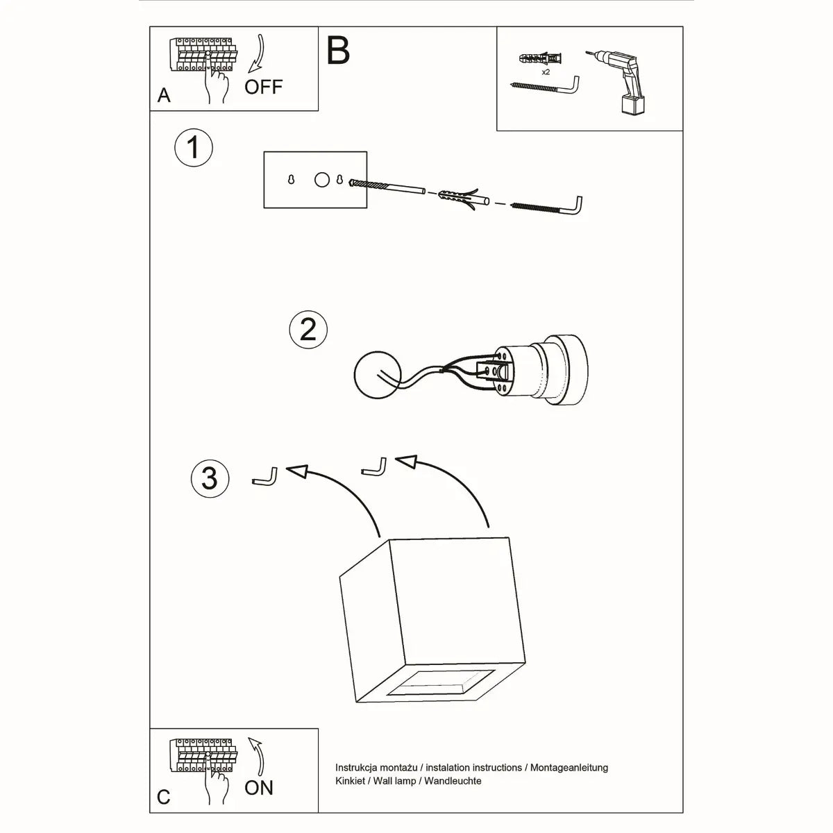 Wandlamp Square 1 – Zwart & Keramiek & Glas