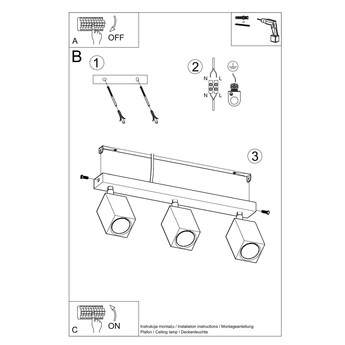 Deckenleuchte Square 3 – Eiche & Holz