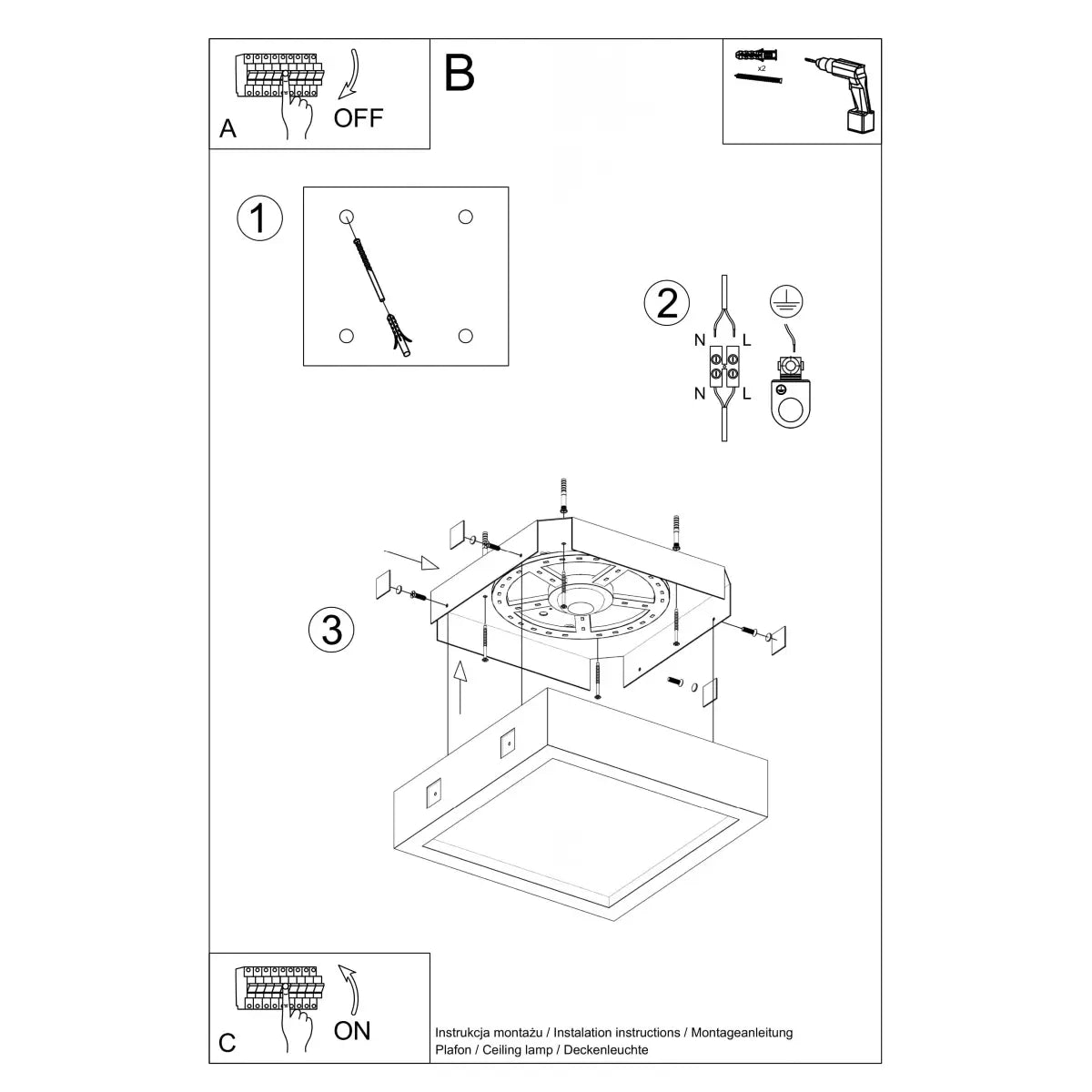 Deckenleuchte Square – Grau & Beton