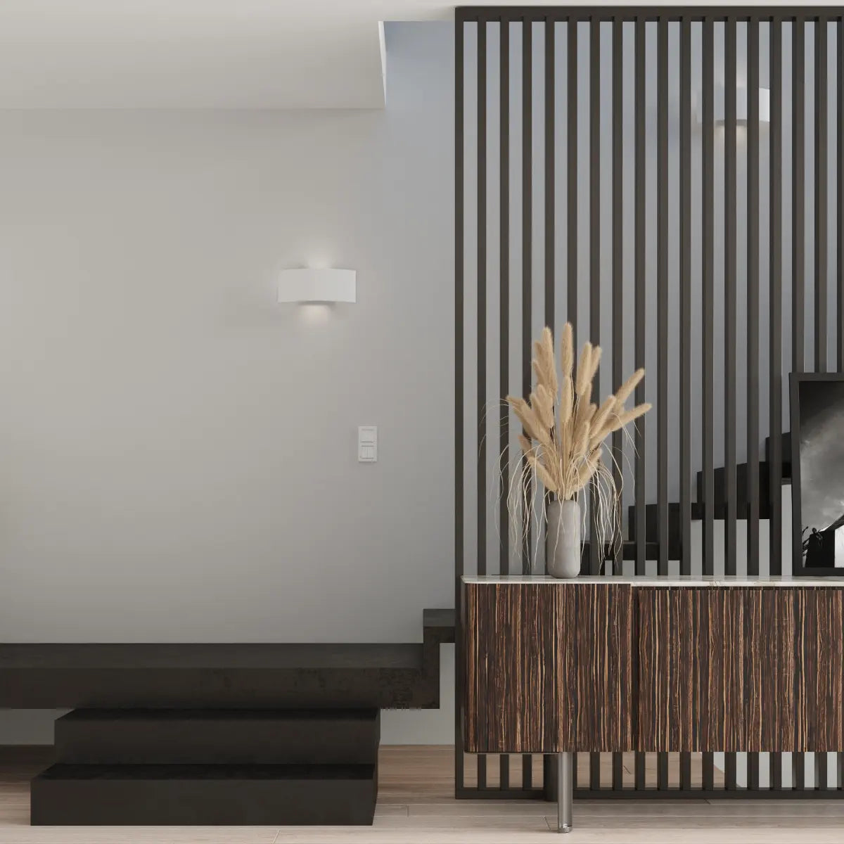 Wandleuchte Ufo 34 – Weiß & Stahl