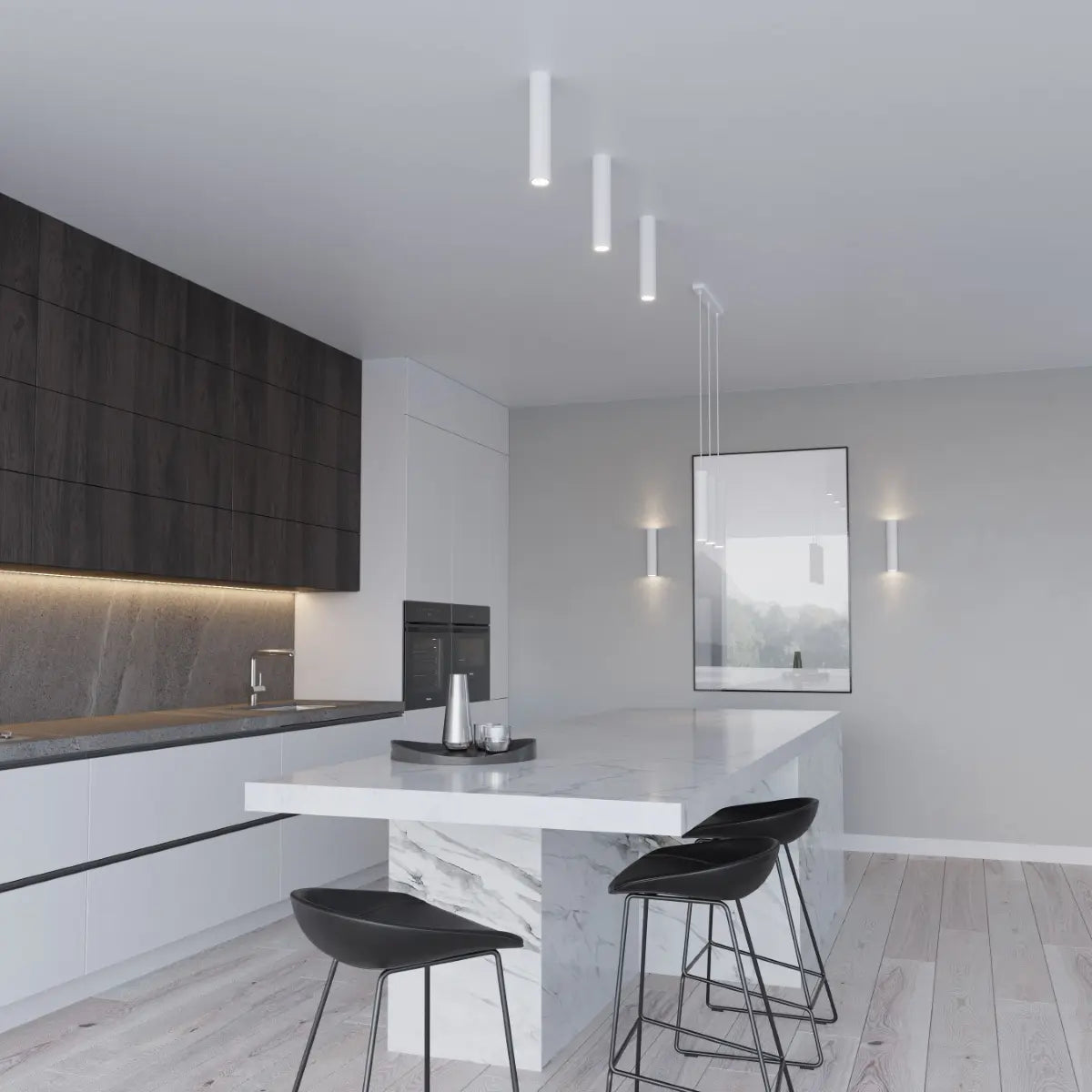 Wandleuchte Tube White 30 – Weiß & Stahl