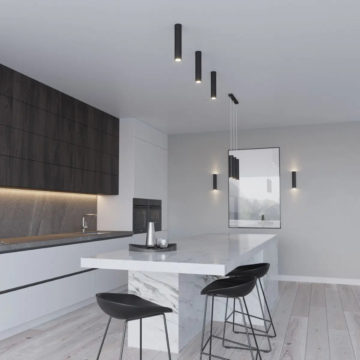 Plafondlamp Tube 30 – Zwart & Staal