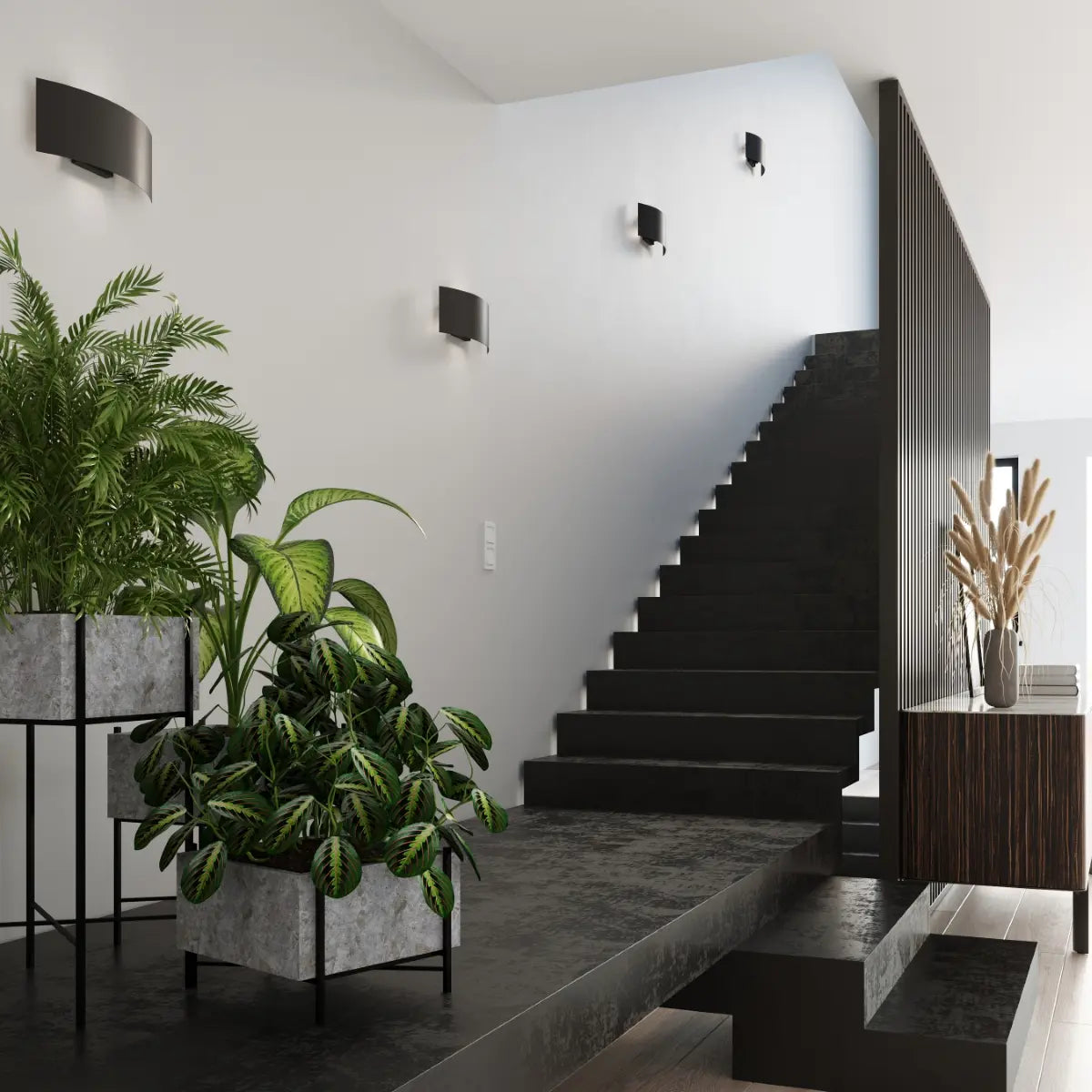 Wandleuchte Ufo 34 – Schwarz & Stahl