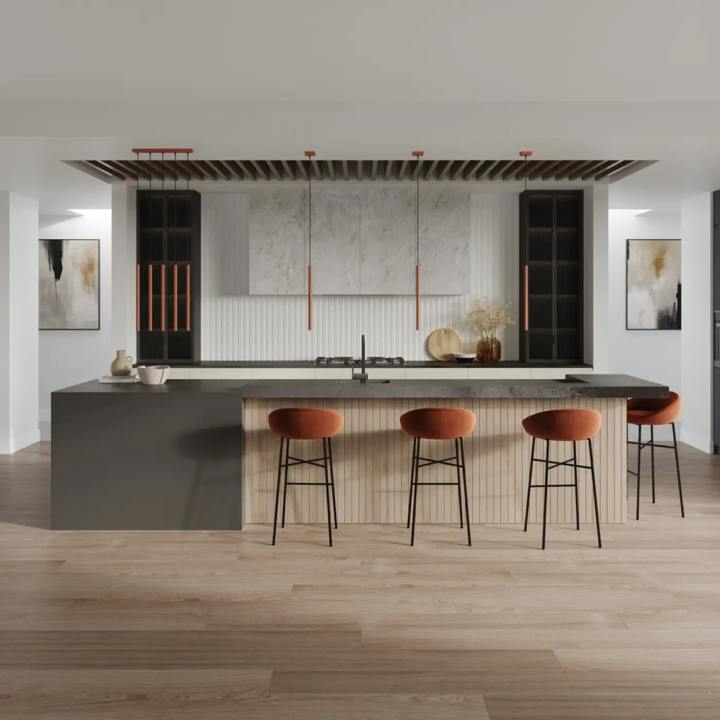 Pendelleuchte Matita 2P – Rot & Stahl