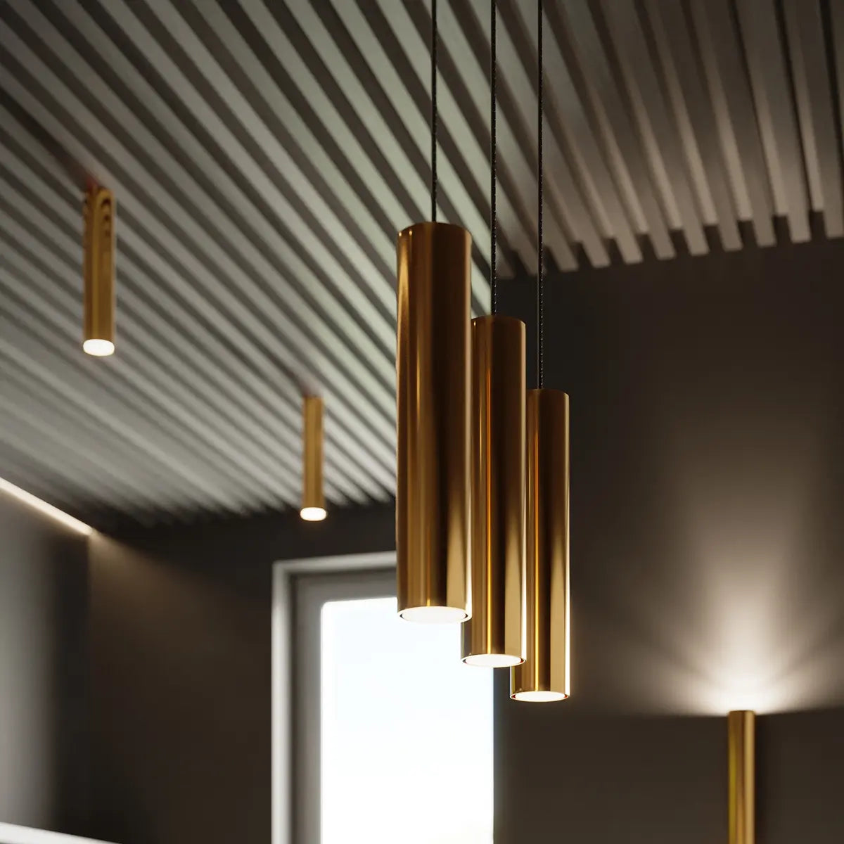 Plafondlamp Tube 30 – Goud & Staal