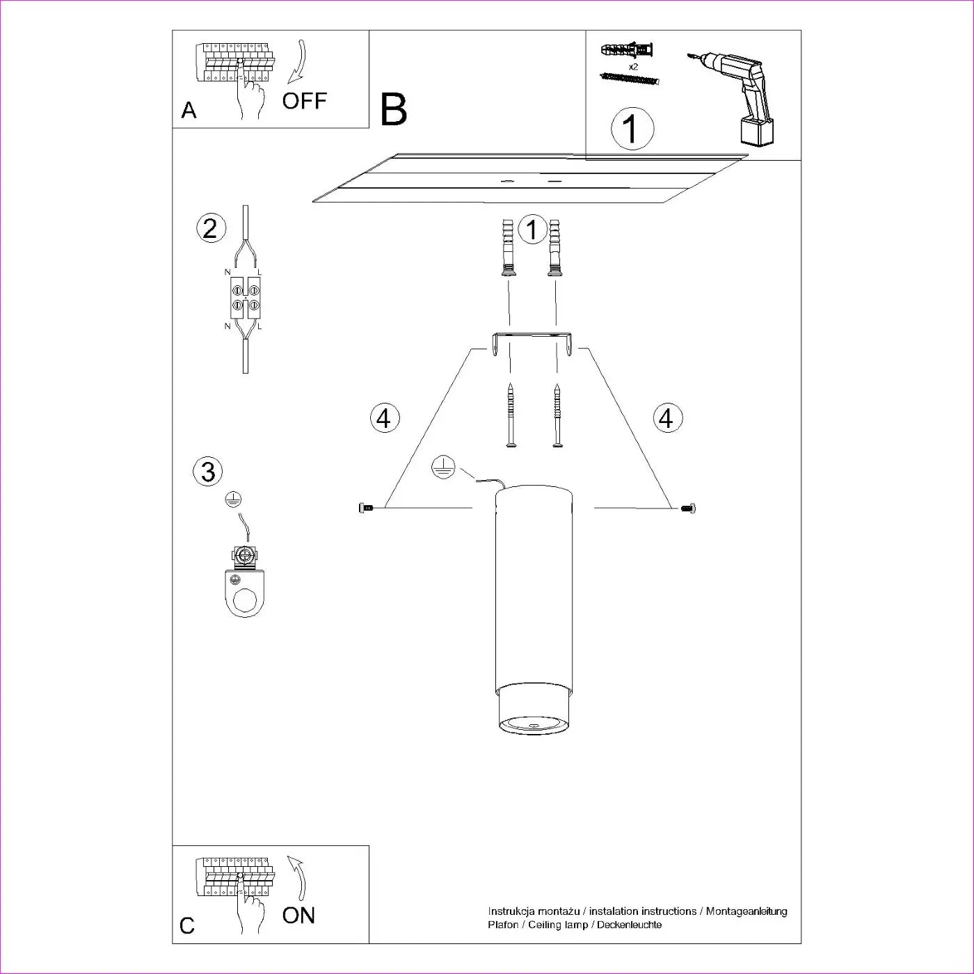 Plafondlamp Tube 2-Tone 22 – Zwart & Staal