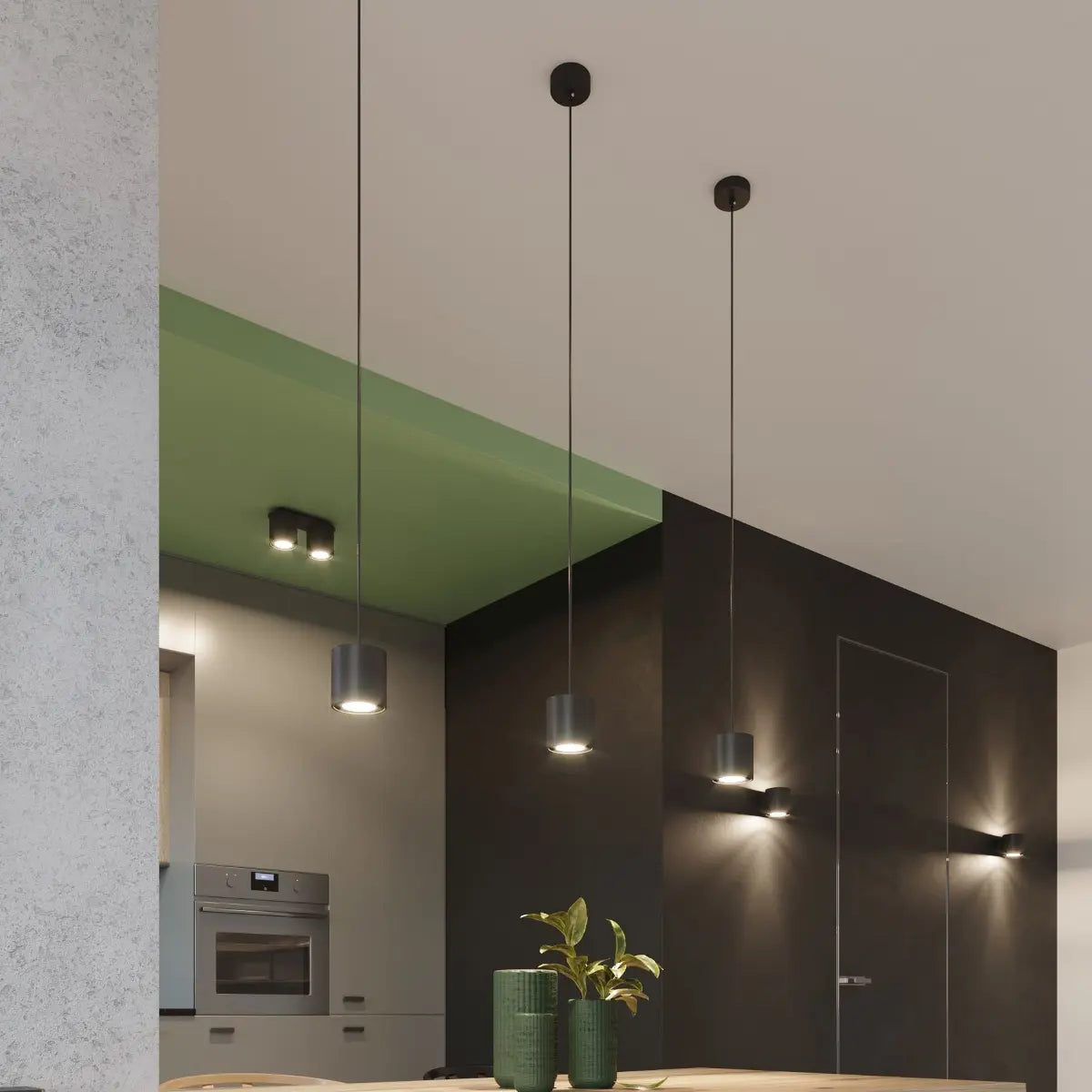 Deckenleuchte Rondo Double – Schwarz & Aluminium