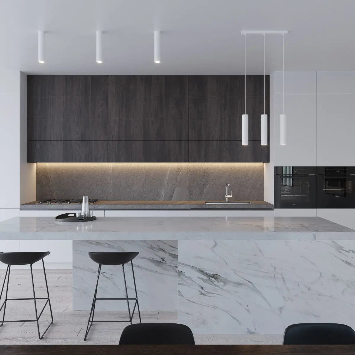 Wandleuchte Tube White 30 – Weiß & Stahl