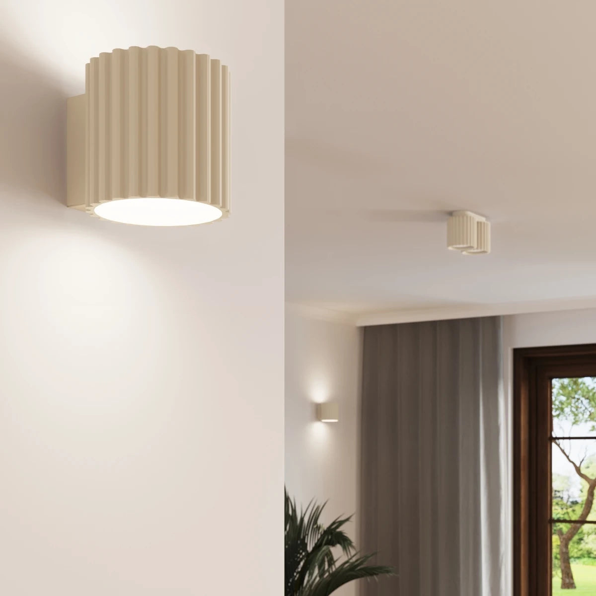 Deckenstrahler Japandi Double – Beige & Aluminium
