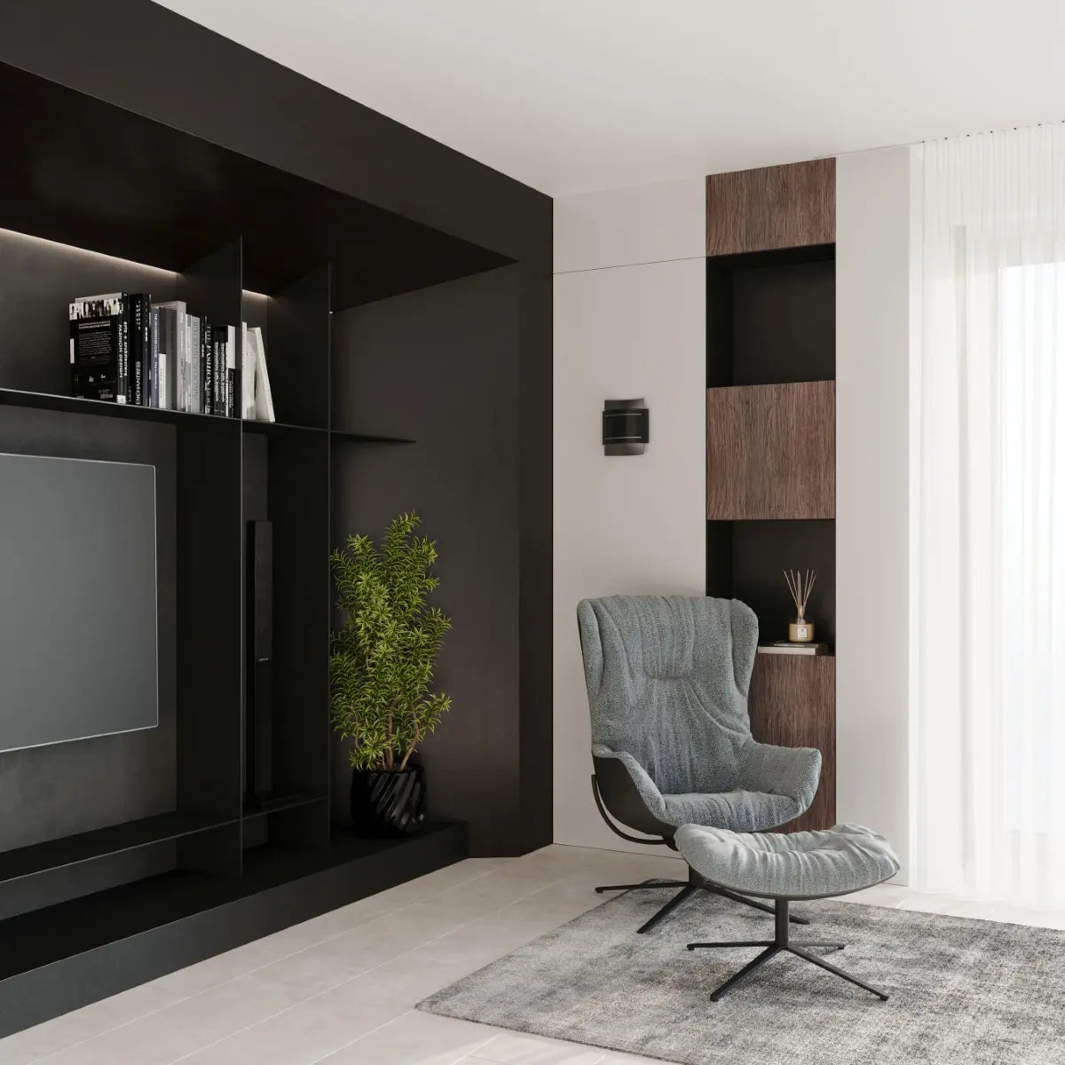 Wandleuchte Lux Line – Schwarz & Stahl