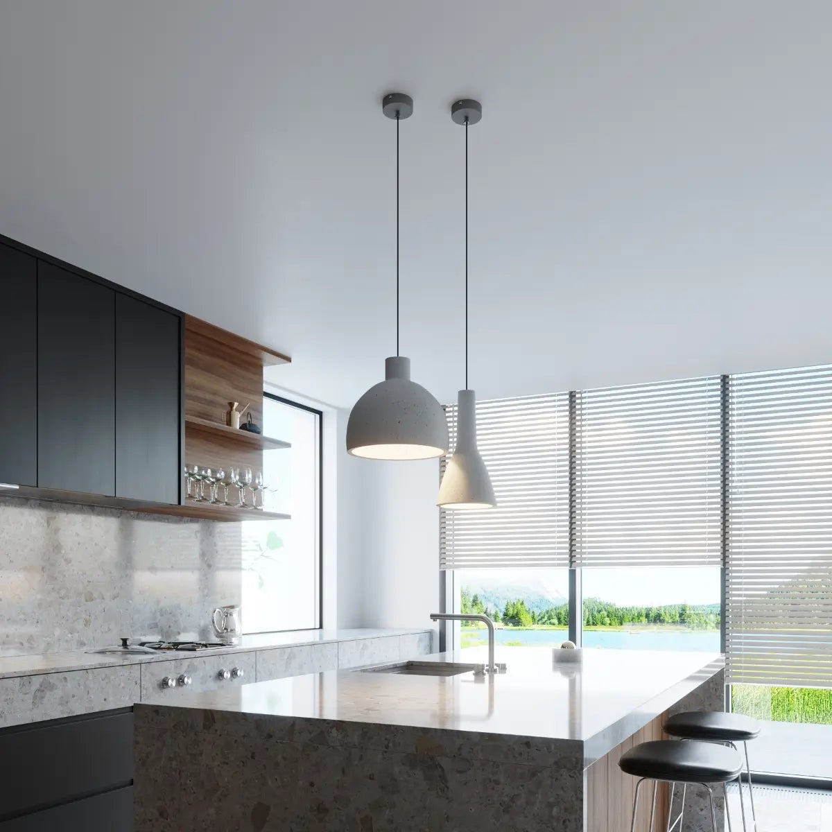 Pendelleuchte Stone Slim – Grauer Beton