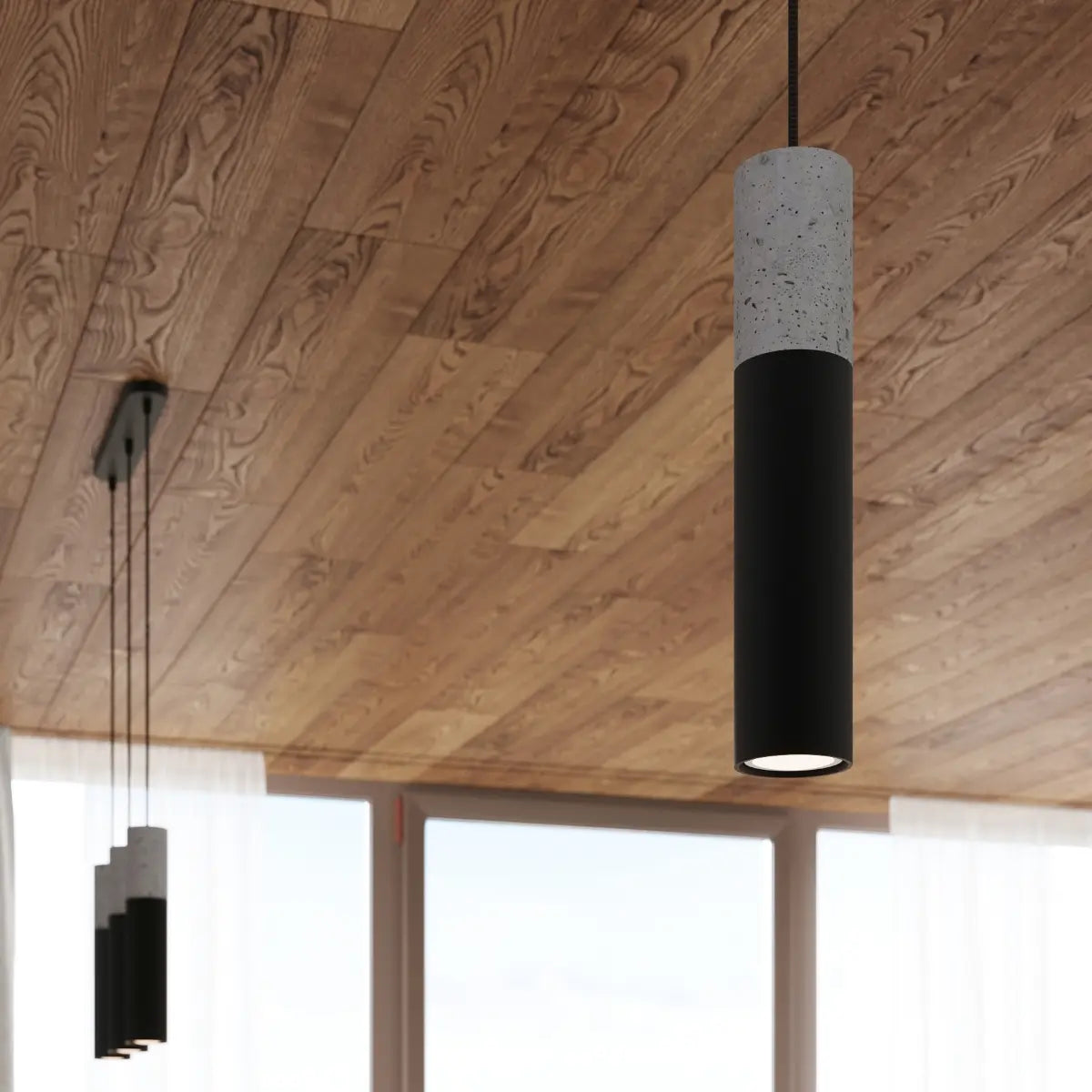 Hanglamp Tube Beton 1 – Zwart & Beton & Staal