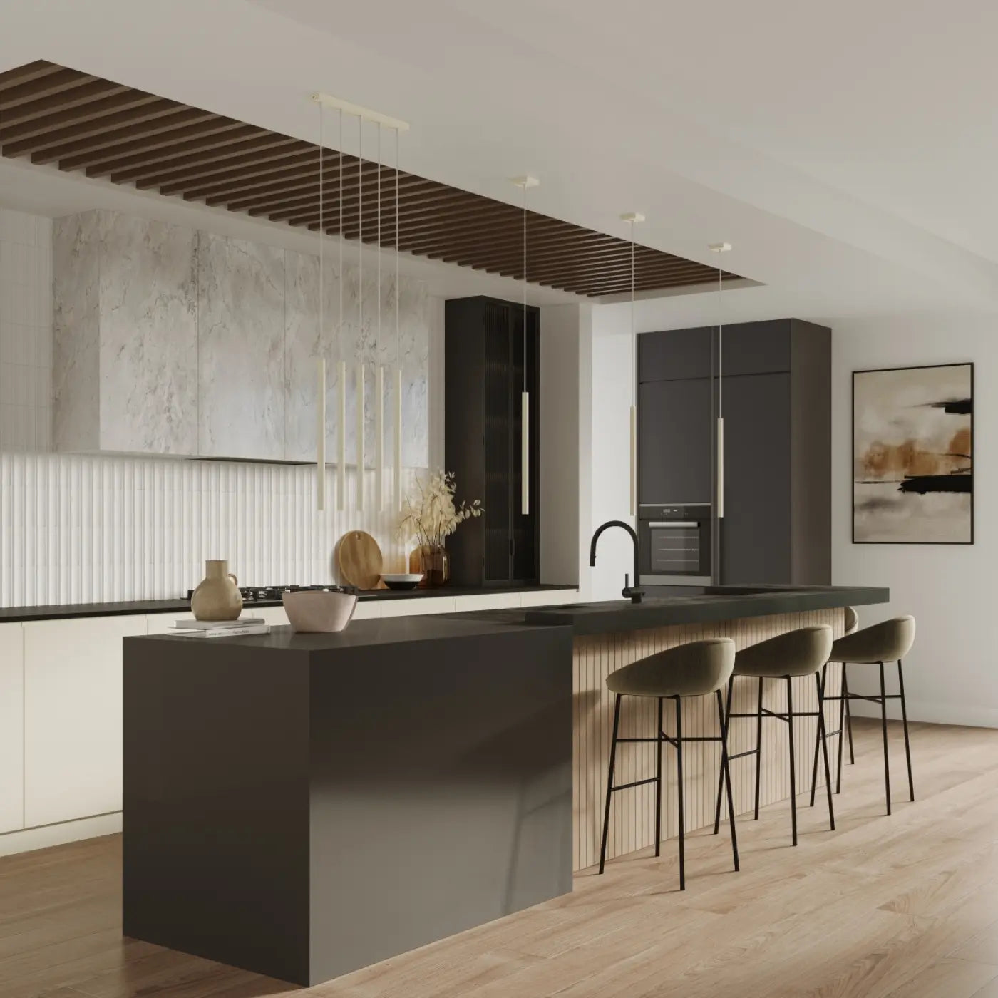 Pendelleuchte Matita 2P – Beige & Stahl