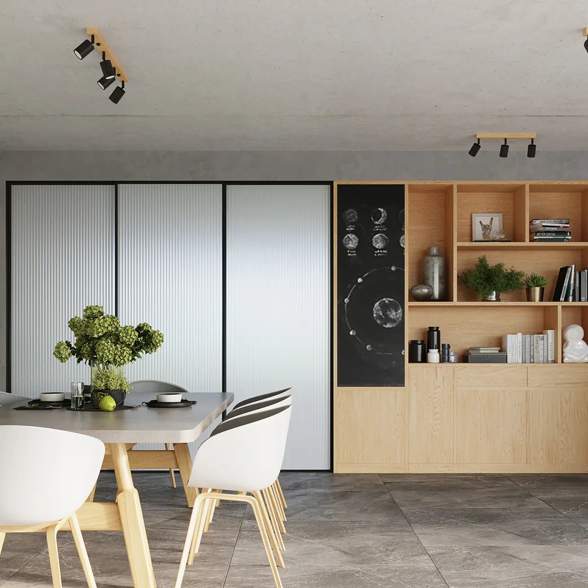 Deckenleuchte Rondo 4 – Schwarz & Stahl & Holz