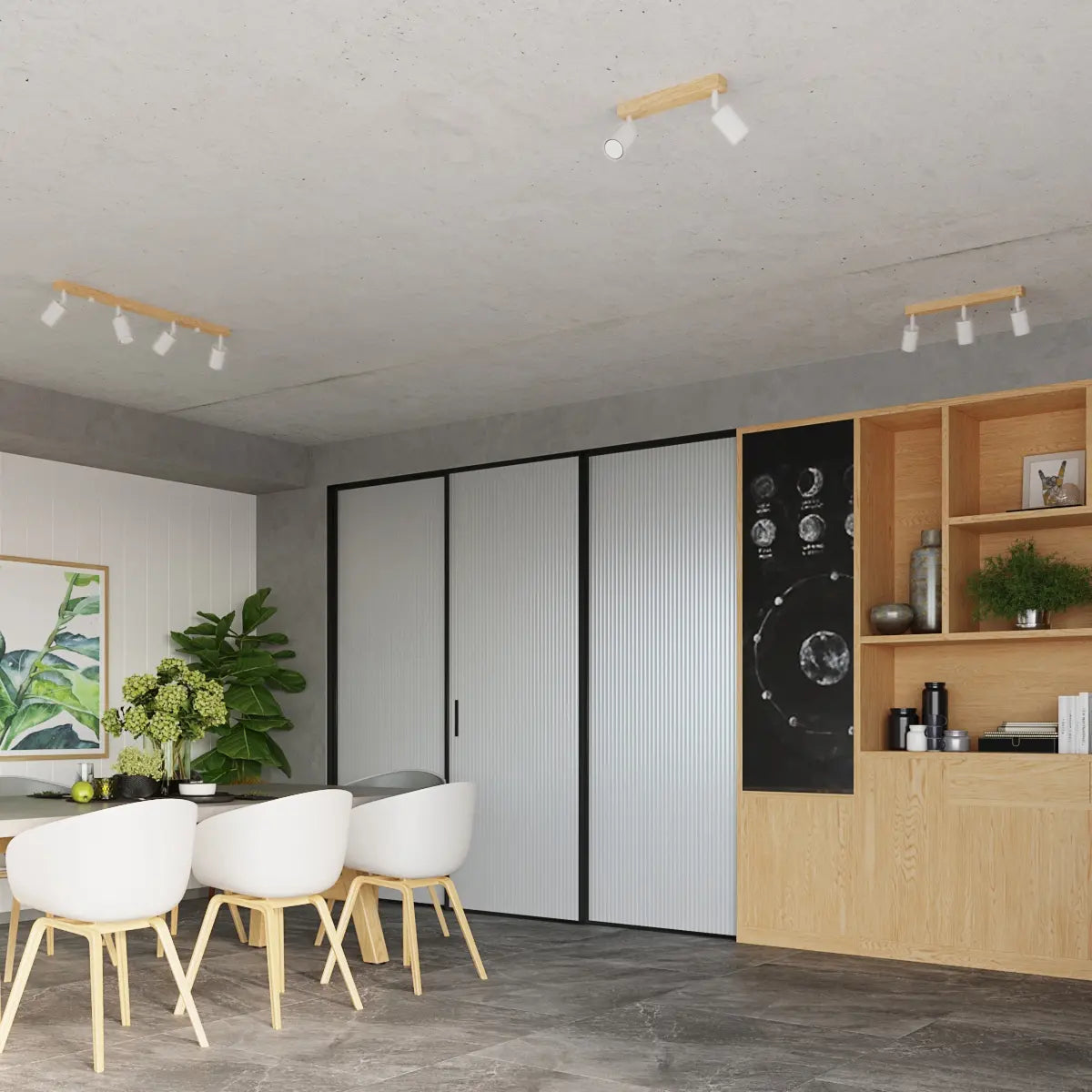 Deckenleuchte Rondo 4 – Weiß & Naturholz & Stahl