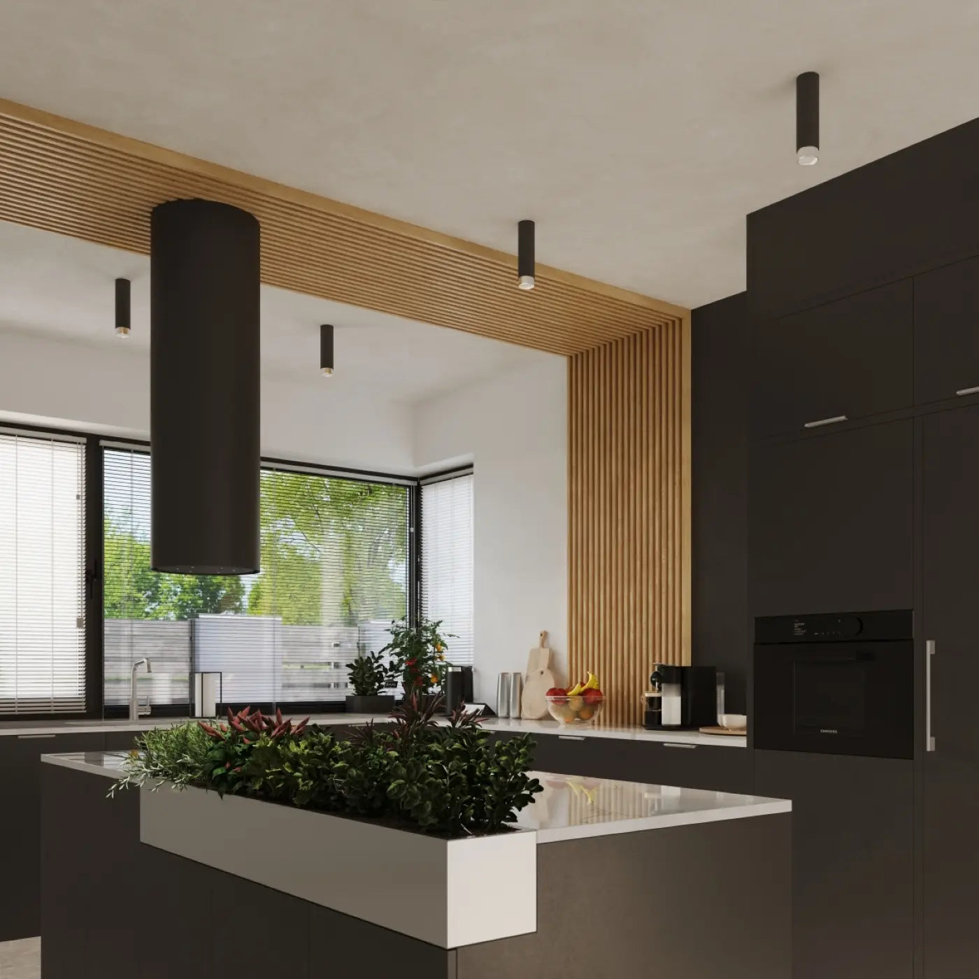Plafondlamp Tube 2-Tone 12 – Zwart & Staal
