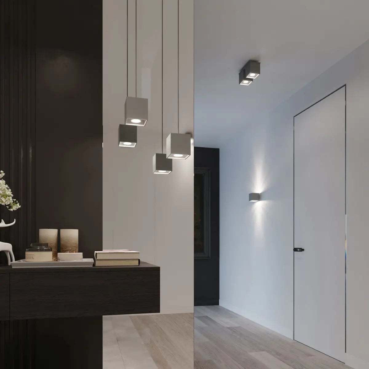 Pendelleuchte Square 1 – Grau & Aluminium