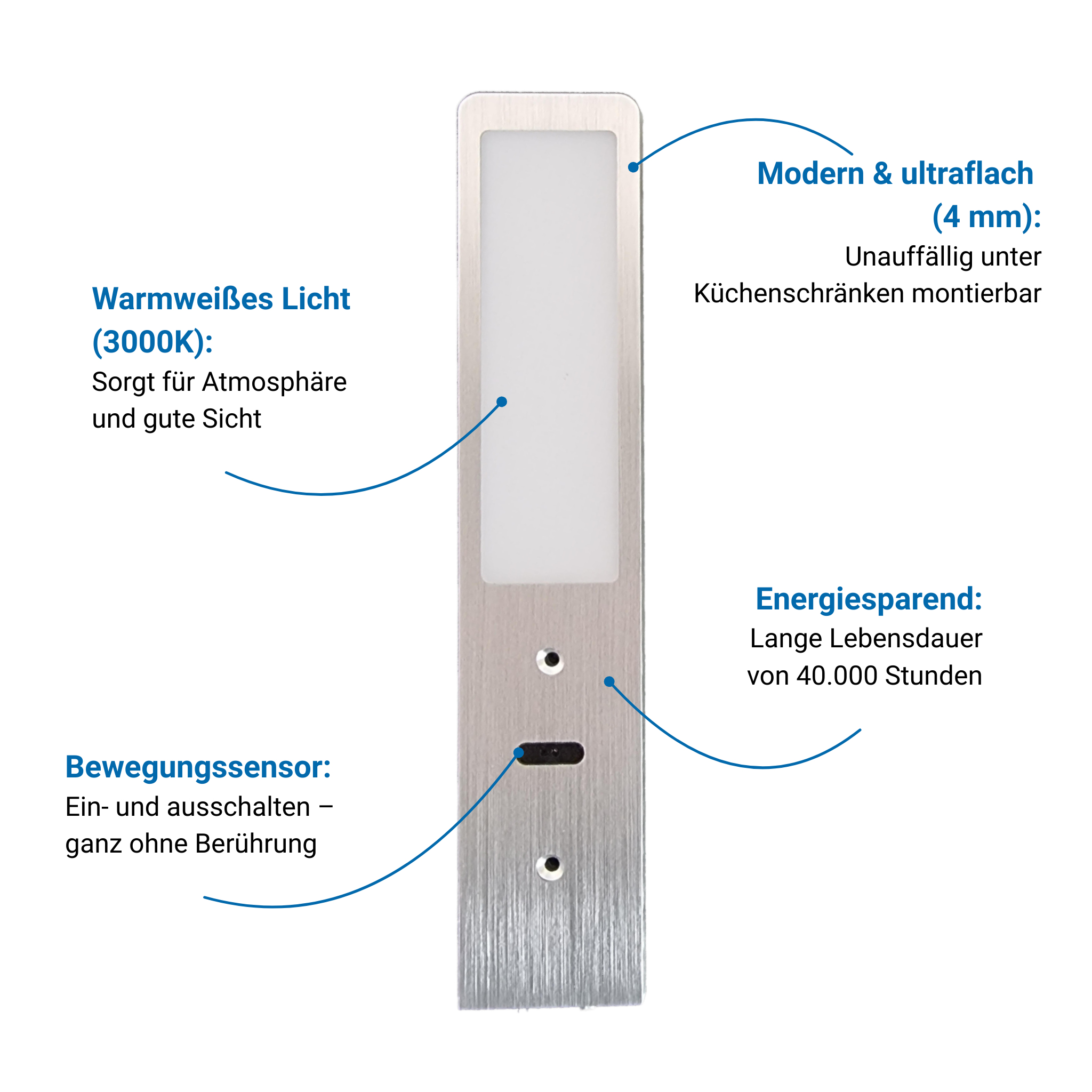 SMART LED Unterbauleuchte Küche – Aluminium (6er Pack)