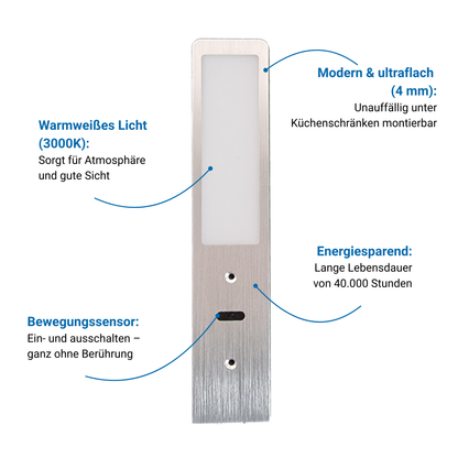 SMART LED Unterbauleuchte Küche – Aluminium (3er Pack) Warmweißes Licht
