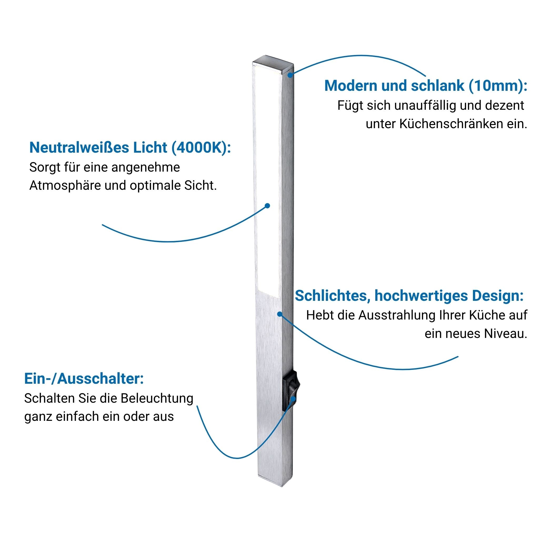 LONGLED Küchenunterbauleuchte – Silber (4er-Pack)