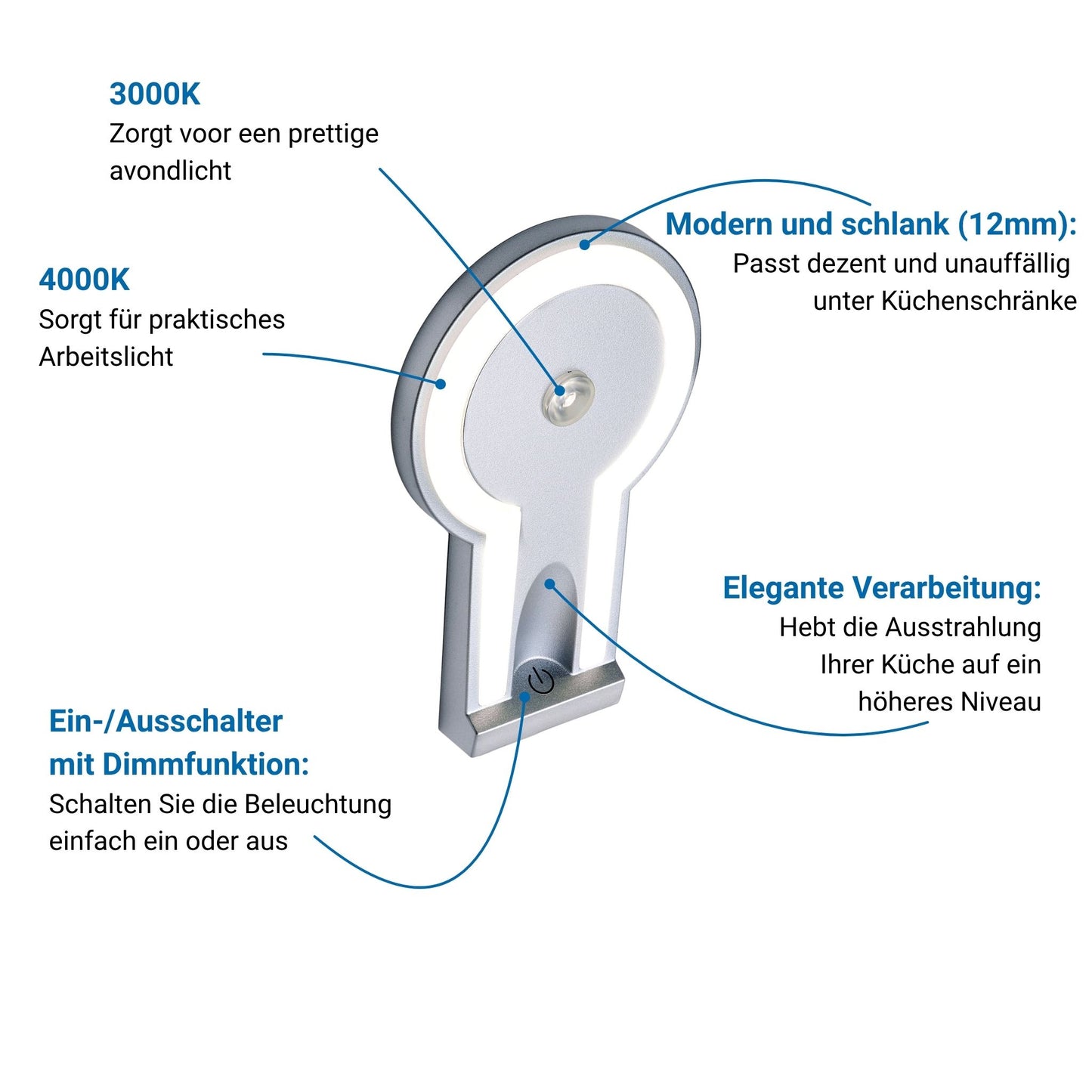 2-TONE Küchenbeleuchtung Unterbau – Silber (4er-PACK)