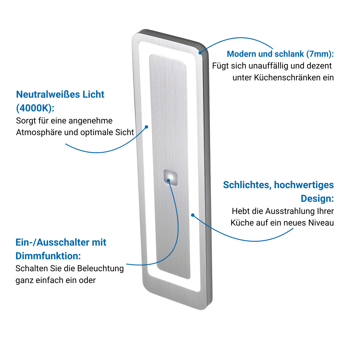 LUX-4000 LED Küchenbeleuchtung Unterbau – Edelstahl (3er-Pack)
