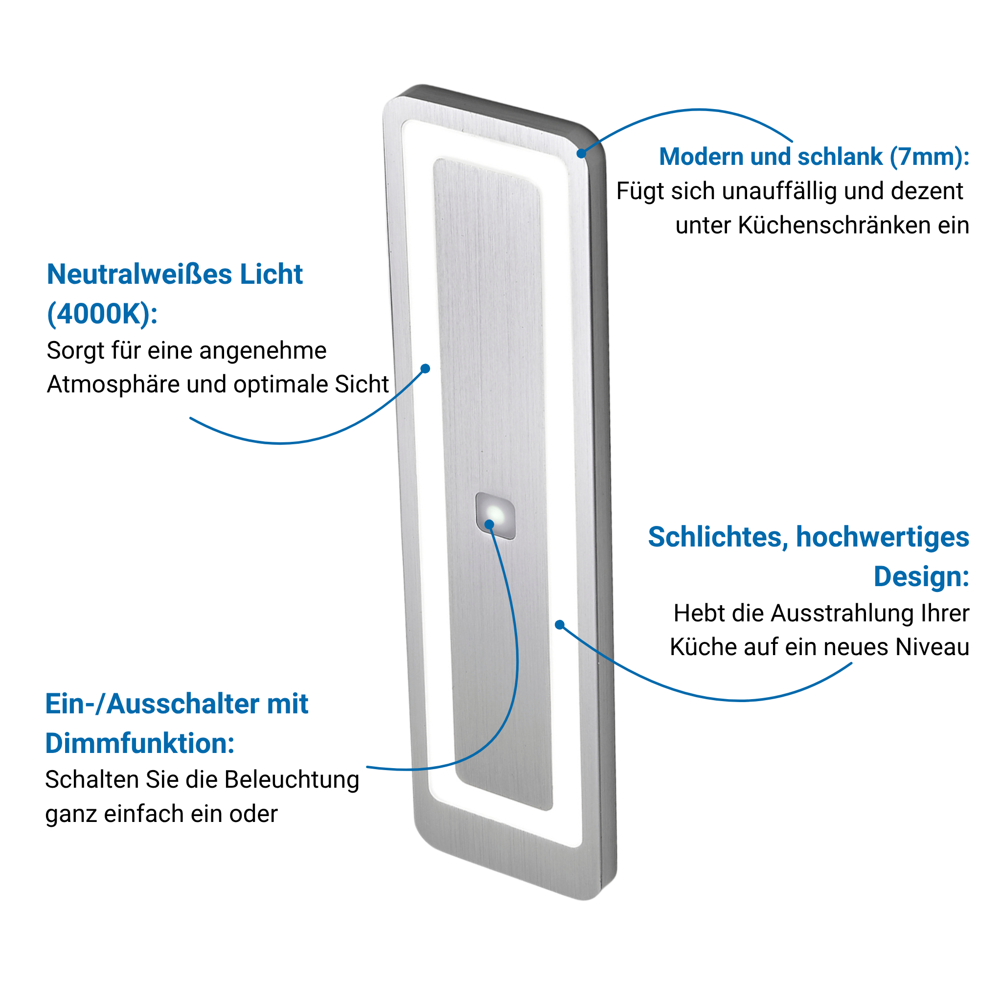 LUX-4000 LED Küchenbeleuchtung Unterbau – Edelstahl (3er-Pack)