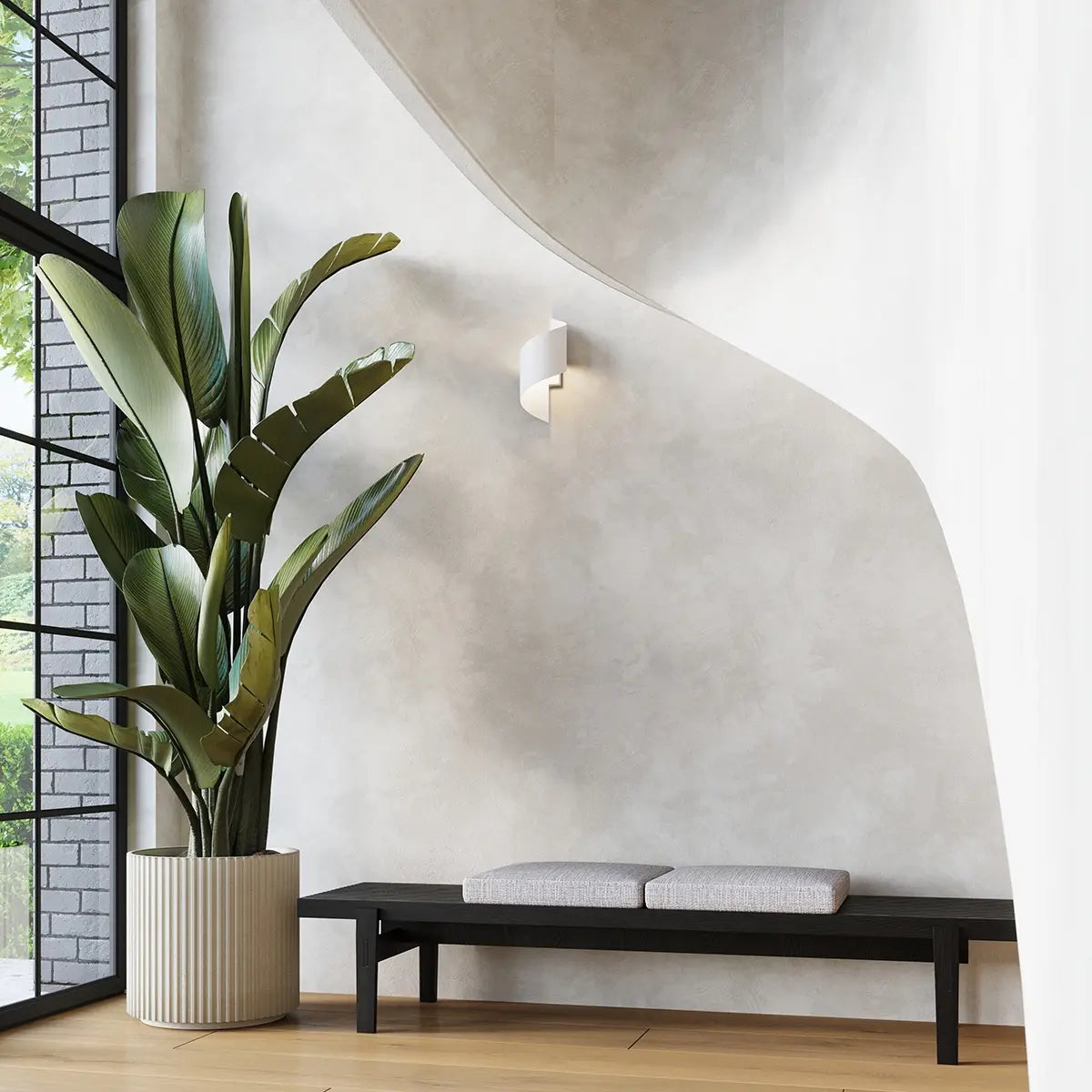 Wandleuchte Tornado – Weiß & Stahl