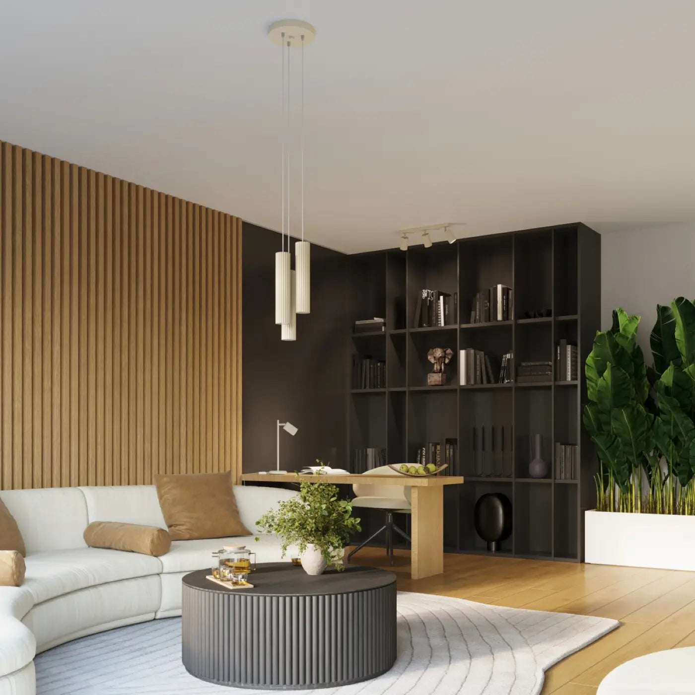 Deckenleuchte Japandi 3 – Beige & Aluminium