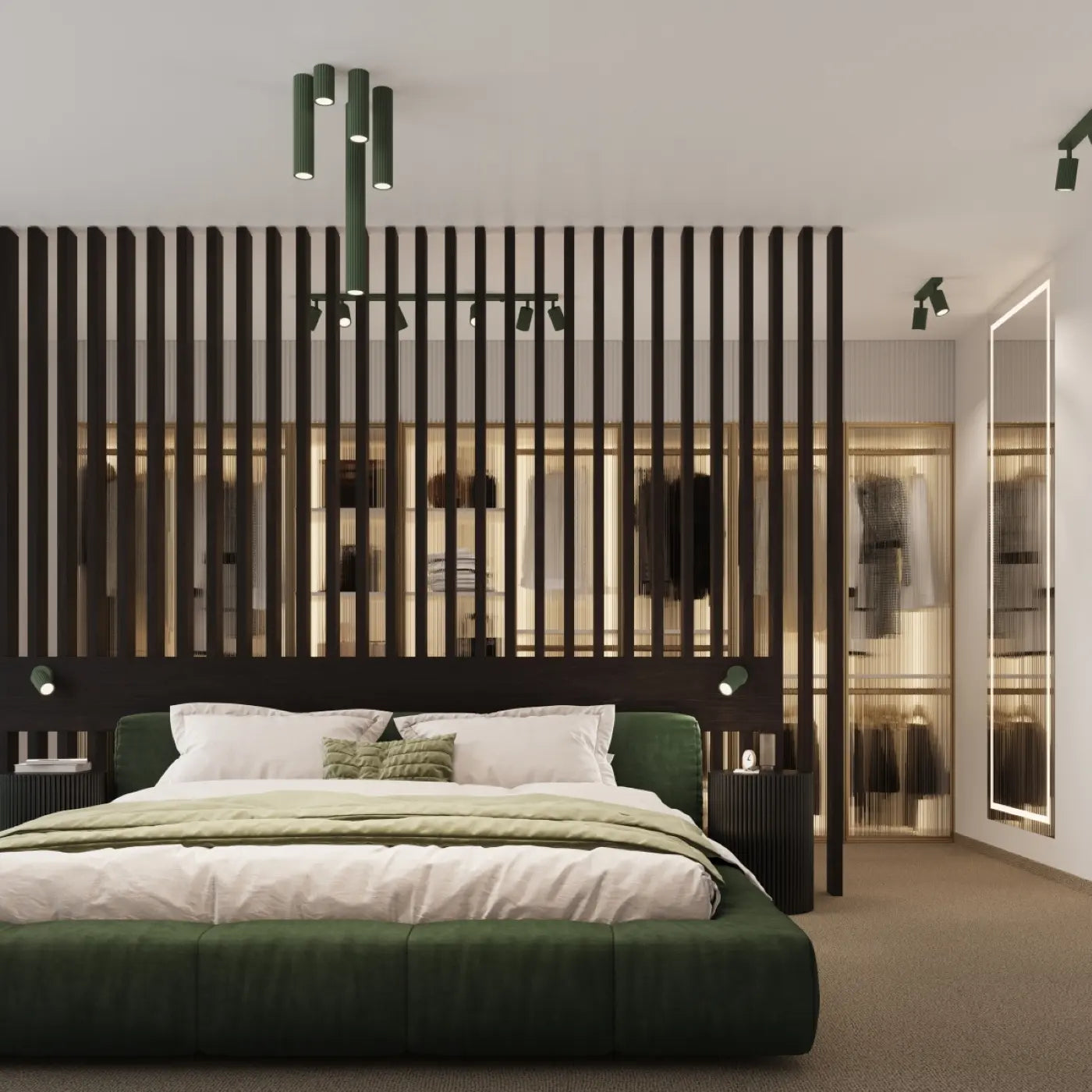 Plafondlamp Japandi 3P – Olijfgroen & Aluminium