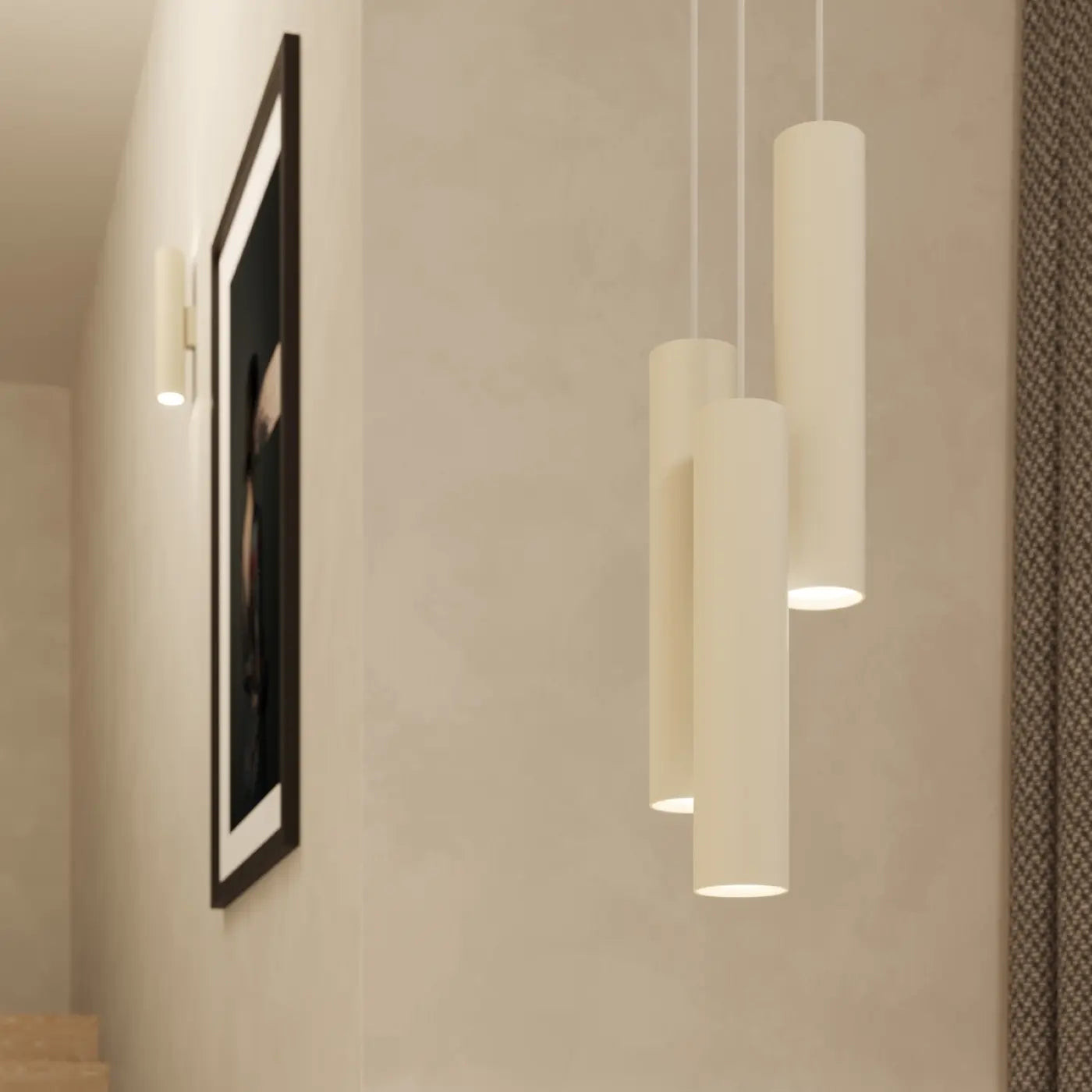 Pendelleuchte Tube 1 – Beige & Stahl
