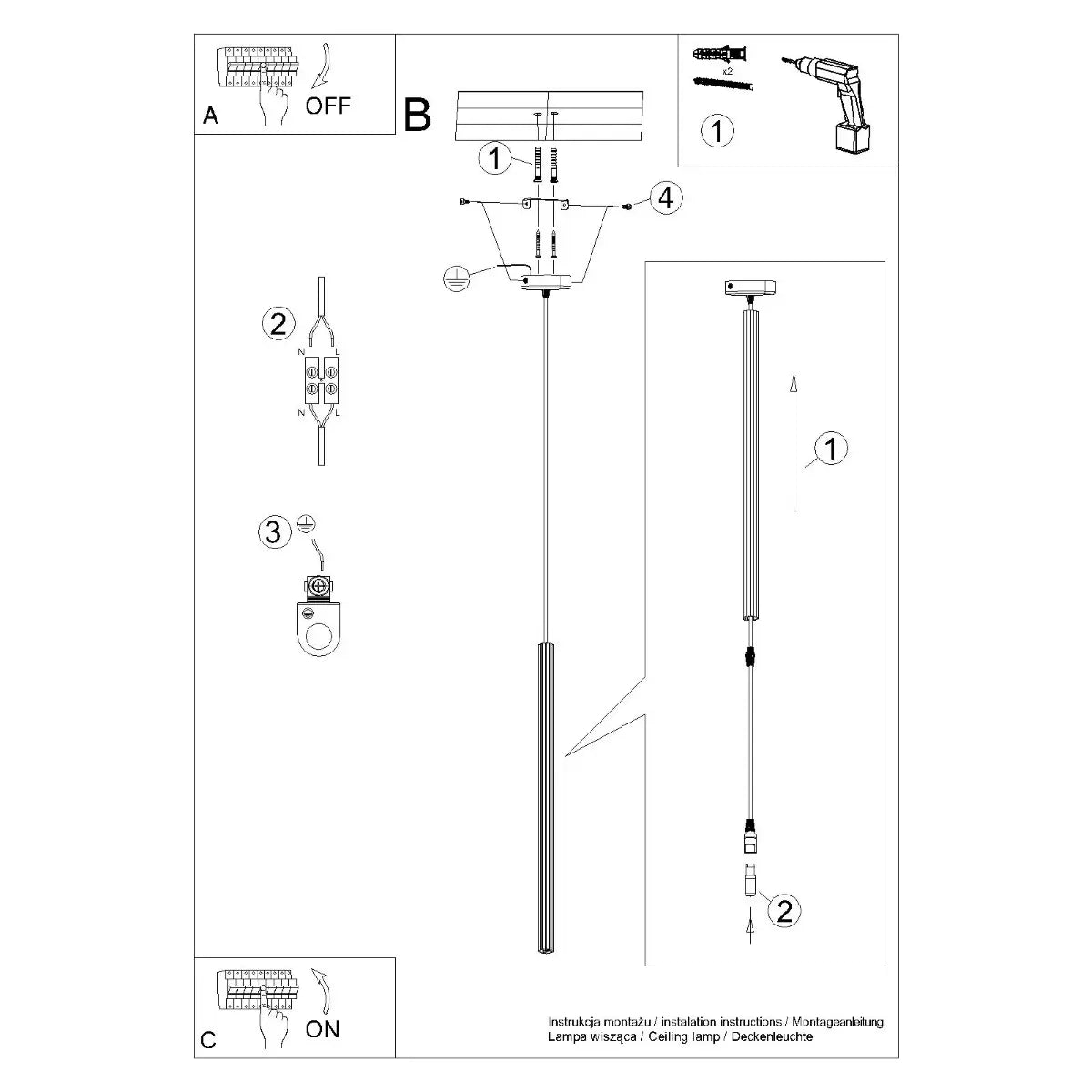 Pendelleuchte Candle 1 – Schwarz & Stahl