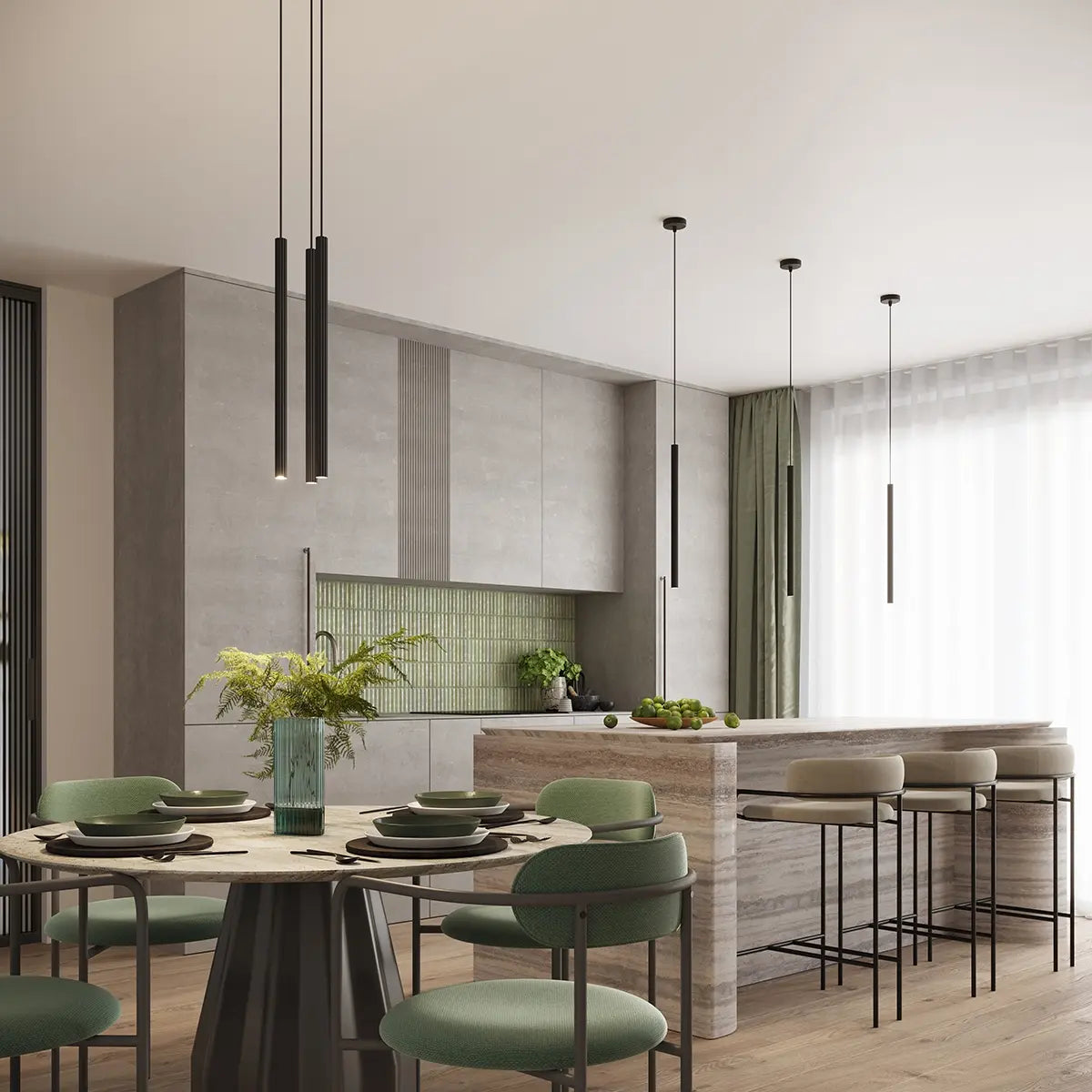 Pendelleuchte Candle 3P – Schwarz & Stahl