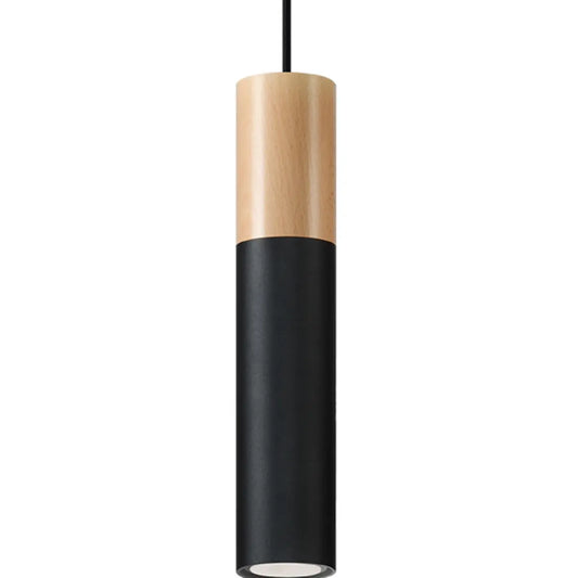 Hanglamp Tube – Zwart Staal & Natuurlijk Hout