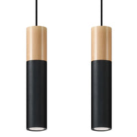 Hanglamp Tube 2 – Zwart Staal & Natuurlijk Hout