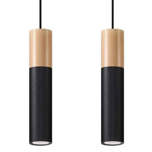 Hanglamp Tube 2 – Zwart Staal & Natuurlijk Hout