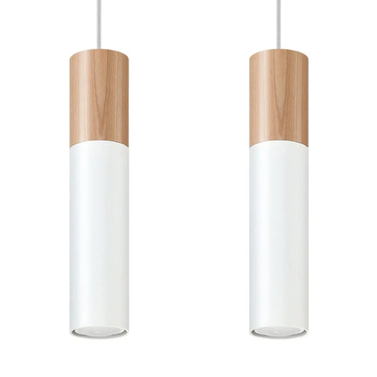 Hanglamp Tube 2 – Wit & Natuurlijk Hout