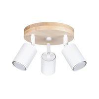 Deckenleuchte Rondo 3P – Weiß & Naturholz & Stahl