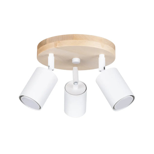 Deckenleuchte Rondo 3P – Weiß & Naturholz & Stahl